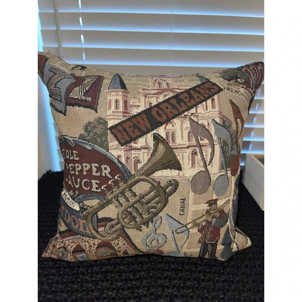 Vintage New Orleans Jazz Themed Tapestry Pillows - Set Of‎ 2